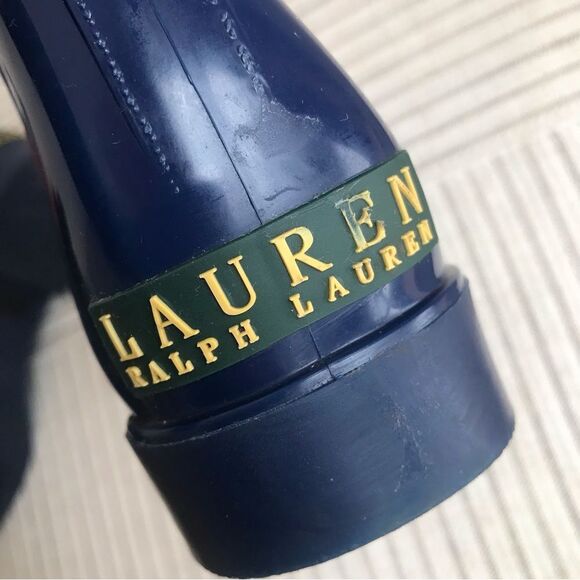 Lauren Ralph Lauren Navy Blue Rubber Red Elastic Pull On Ankle Rain Boots - Picture 13 of 16